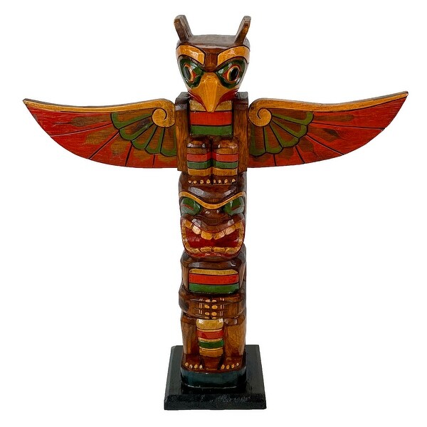 20 Inch Tall Northwest Coast Style Wooden Totem Pole Dark Brown