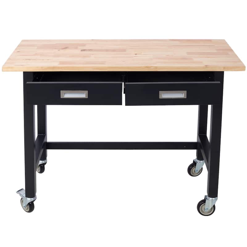 Heavy Duty 48-Inch Mobile Workbench with Solid Wood Top and Storage Drawers for Garage Home Office