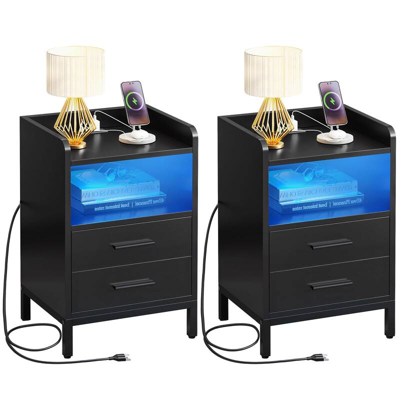 Moasis Set of 2 2-Drawers Nightstand with USB Charging Station for Bedroom Living Room - Black