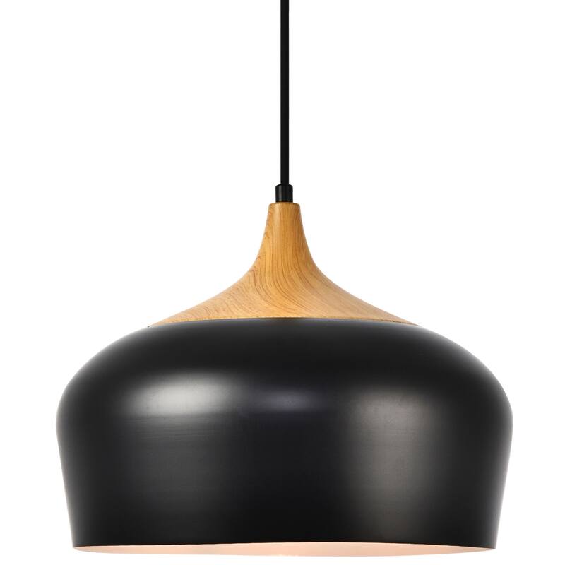 Elegant Lighting Nora Single Light 12" Pendant - Black / Natural Wood