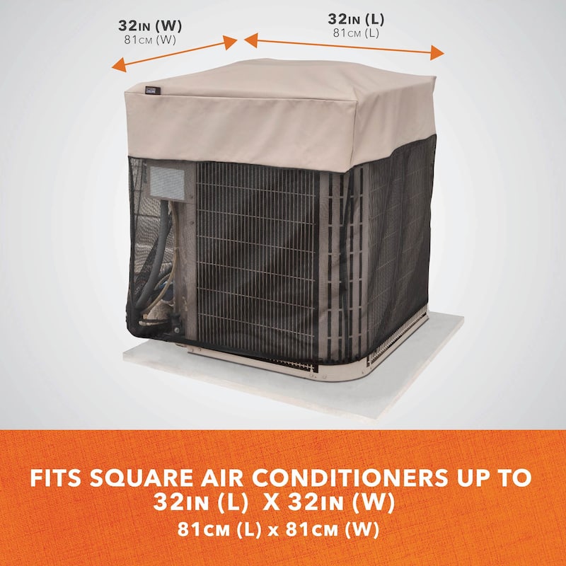 Modern Leisure Basics Square Air Conditioner Cover, 32" Square X 32"H, Black & Beige - 32"L x 32" W x 32" H