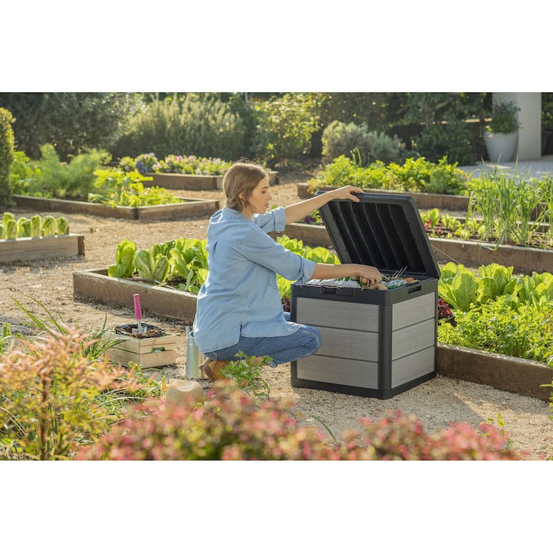 Keter Denali 30 Gallon Compact Durable Resin Outdoor Storage Deck Box For Furniture and Supplies, Grey