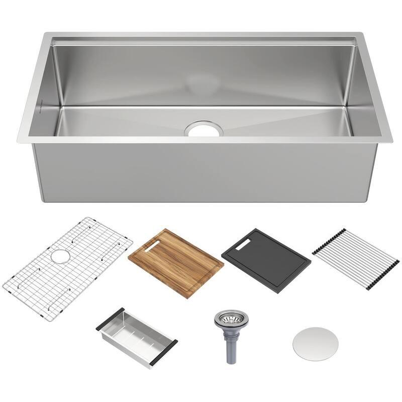 Whitehaus WHSW3619 36" Undermount Single Basin Stainless Steel Kitchen - Brushed Stainless Steel - Brushed Stainless Steel