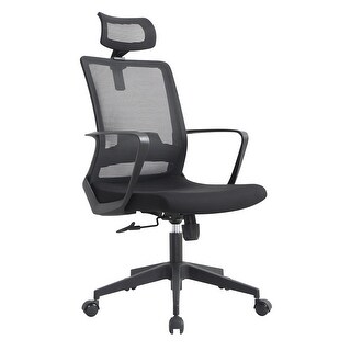 Ergonomic Office Chair, Mesh Computer Desk Chair with Adjustable Height Headrest, Fixed Armrest Swivel Office Chair, Black