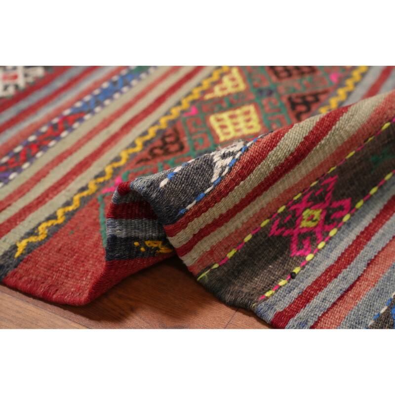 Hand Woven Oriental 100% Wool Carpet Southwestern Tribal Multi-Colored Kilim Area Rug - 8' 11'' X 5' 6''