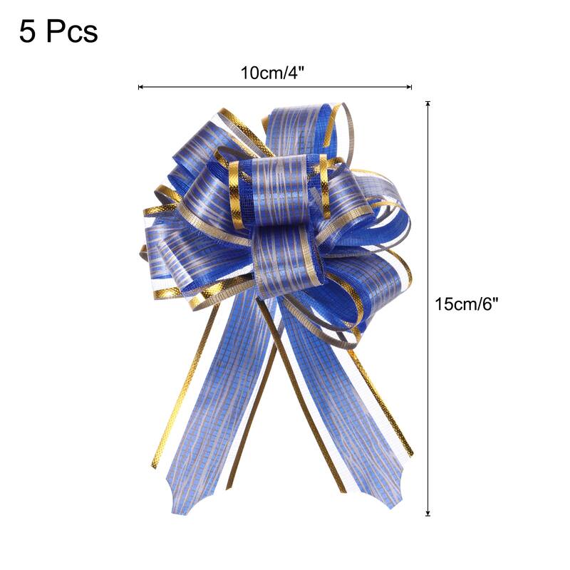 5pcs 7 Inch Large Pull Bow Gift Wrapping Bows Ribbon Organza Bows - Blue - 6 Inch