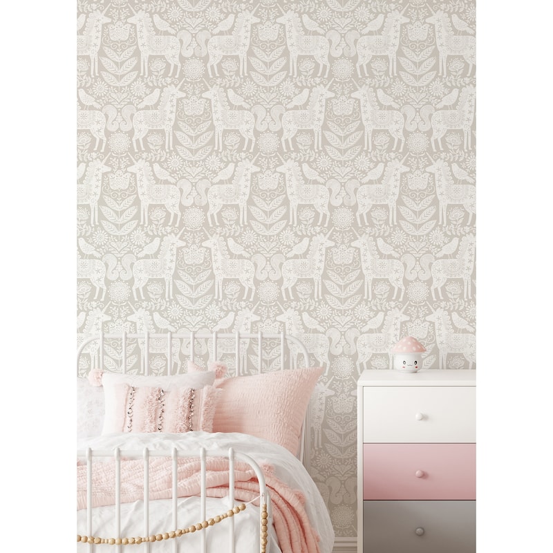 NuWallpaper Unicorn Stamp Taupe Peel & Stick Wallpaper