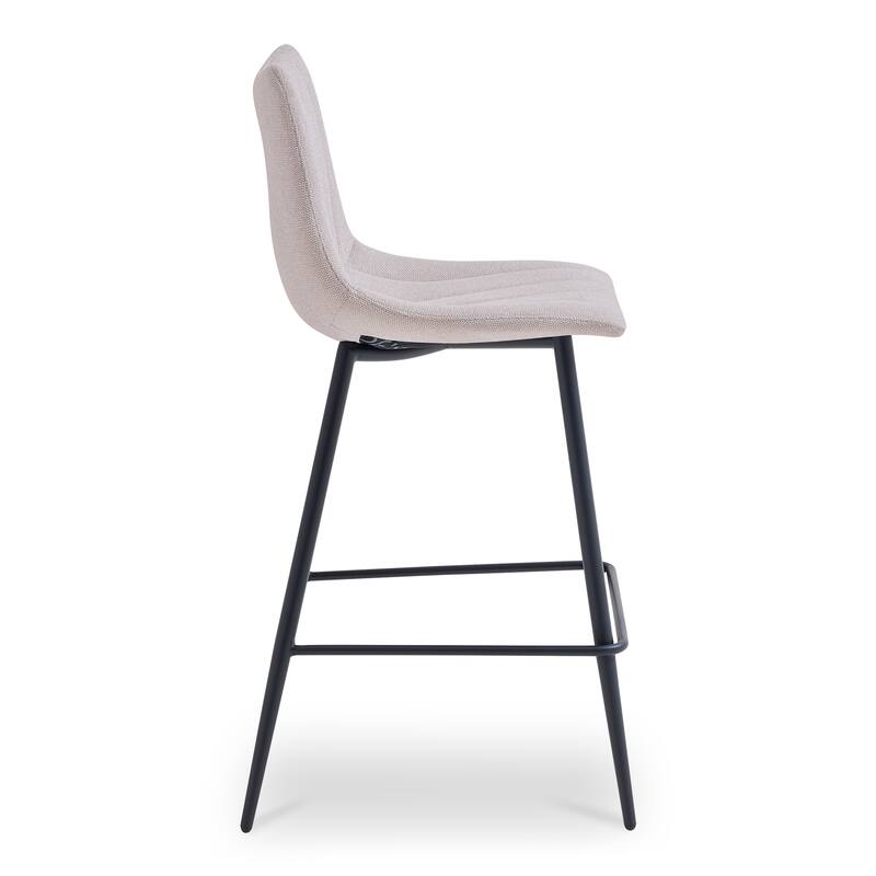 NADAAL STUDIOS Florian Counter Stool, Curved Back with Vertical Stitching and Steel Tapered Legs, Beige