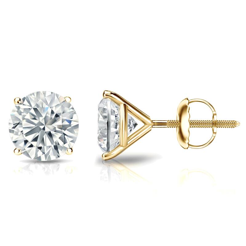 Auriya 14k Gold Lab Grown Round Diamond Stud Earrings 0.50 to 5.00 ct. tw. 4-Prong Martini Screw-Back (F-G VS) - Yellow - 1.80 ct. tw.
