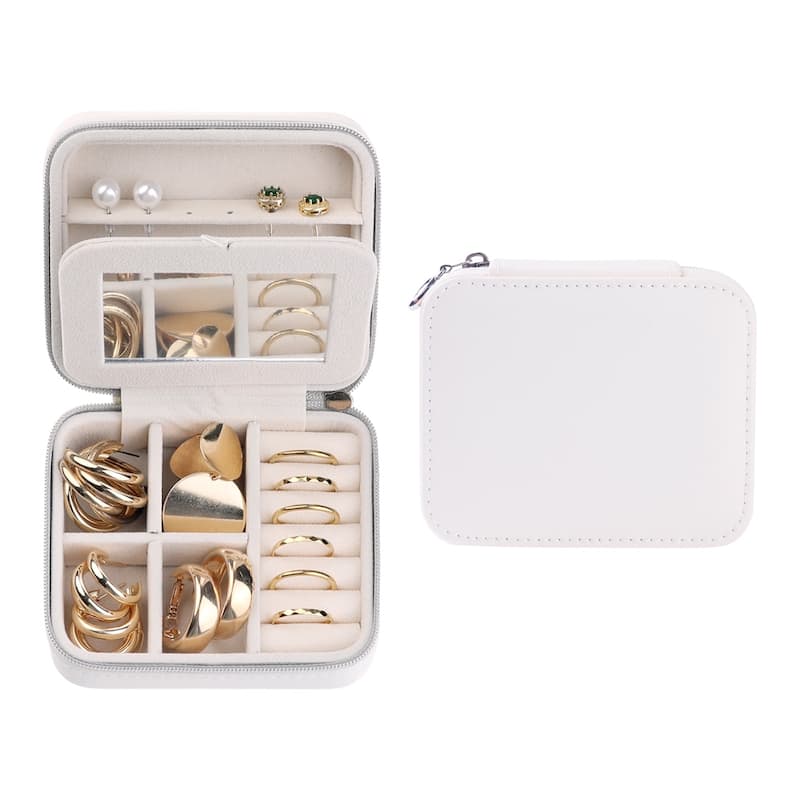 Travel Jewelry Box for Girl's Gifts, Small Portable PU Leather Jewelry Organizer Case Storage Display Holder - 11x9x5.5cm