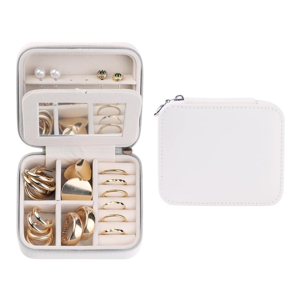 Travel Jewelry Box for Girl's Gifts, Small Portable PU Leather Jewelry Organizer Case Storage Display Holder - 11x9x5.5cm