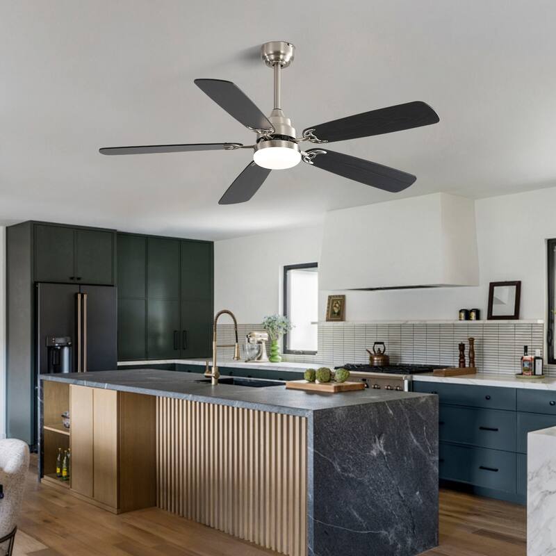 6 Speed Wind 5 Blades Ceiling Fan with Dimmable 3-Color LED Light Remote Control Reversible DC Motor