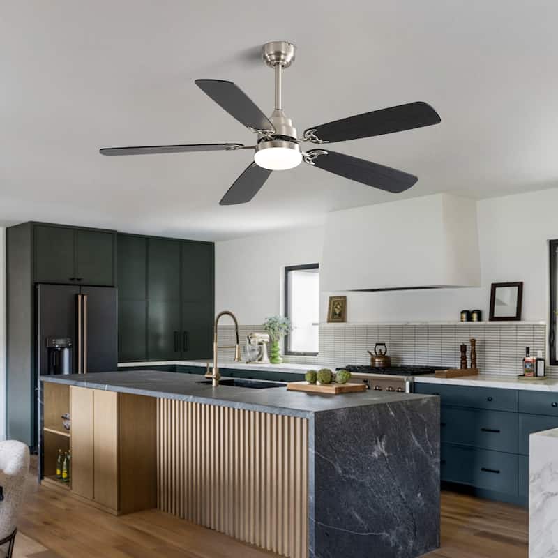 Modern 52" Led Ceiling Fan, 6 Speed Wind 5 Blades Remote Control With Light - Brushed Nickel