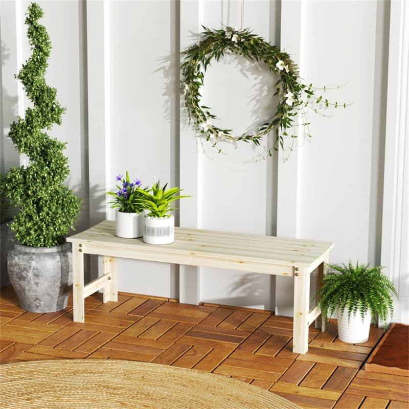 Solid Pine Wood Two-Seat Garden Bench with Slatted Seat - 47.2" L x 16.5" W x 16.5" H