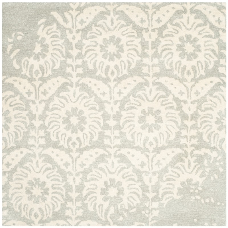 SAFAVIEH Handmade Bella Tineke Modern Floral Wool Rug - 5' Square - Light Grey/Ivory