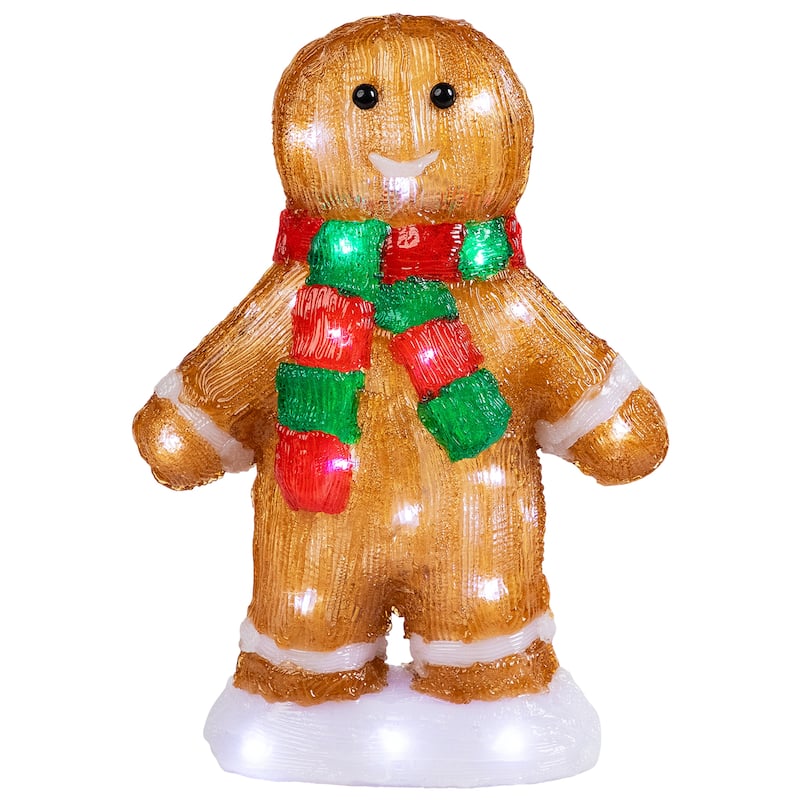 14" LED Acrylic Gingerbread Man Scarf Outdoor Christmas Decoration - Brown