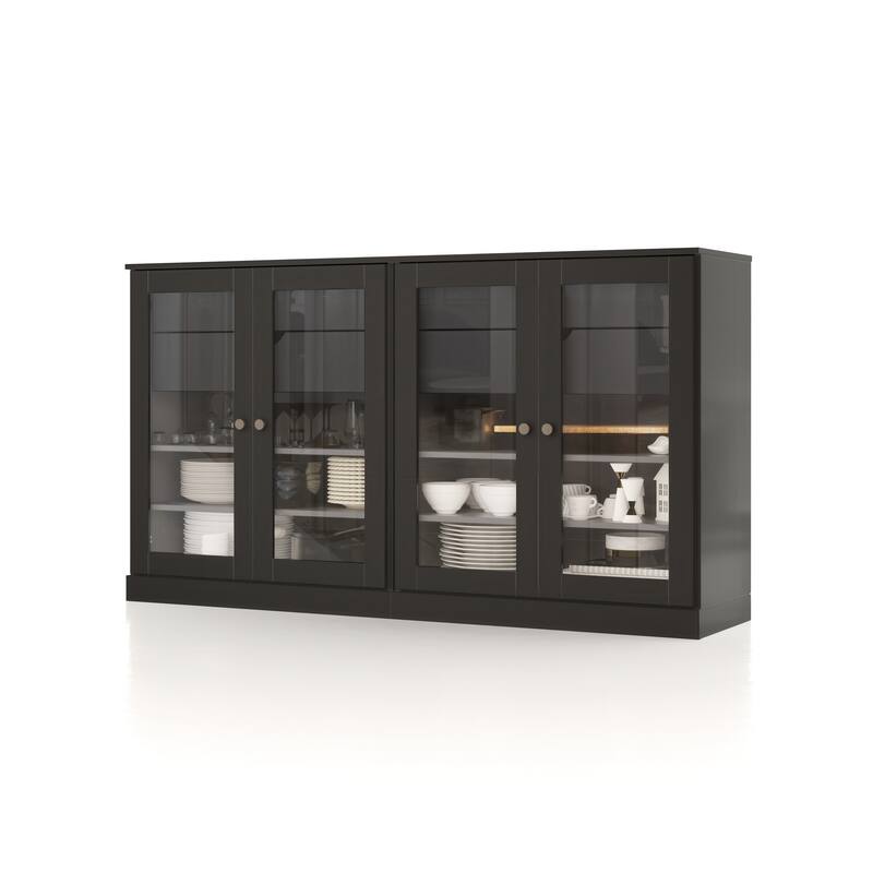Palace Imports 100% Solid Wood 64" Sideboard with Clear Glass Doors, 4-Drawers and Adjustable Shelves