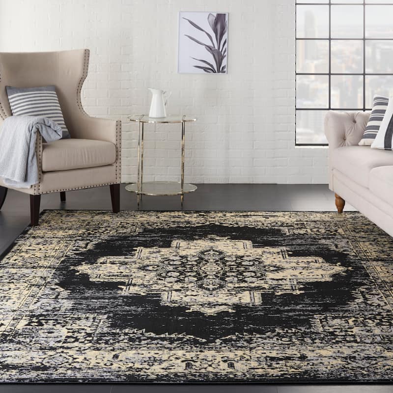 Nourison Grafix Distressed Vintage Medallion Area Rug - 7'10" x 9'10" - Black