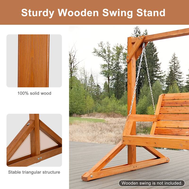 Wooden Outdoor Swing Stand for Porch and Garden, Brown - 83.8" L × 55.1" W × 70.9" H