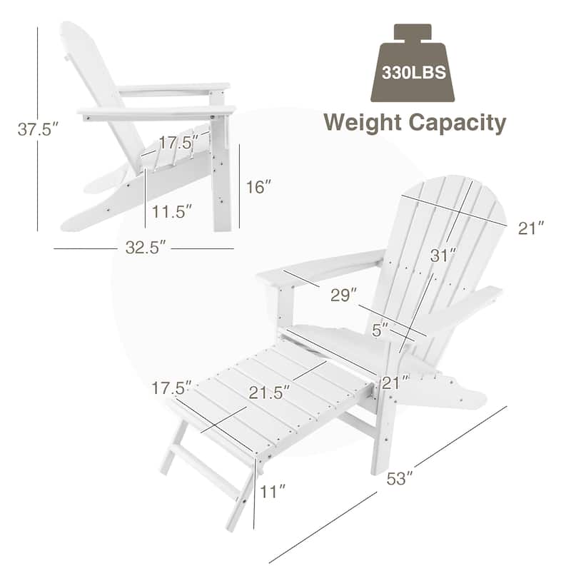 Costway Outdoor Patio HDPE Deck Adirondack Chair Beach Seat - 29''x 53''x 37.5''