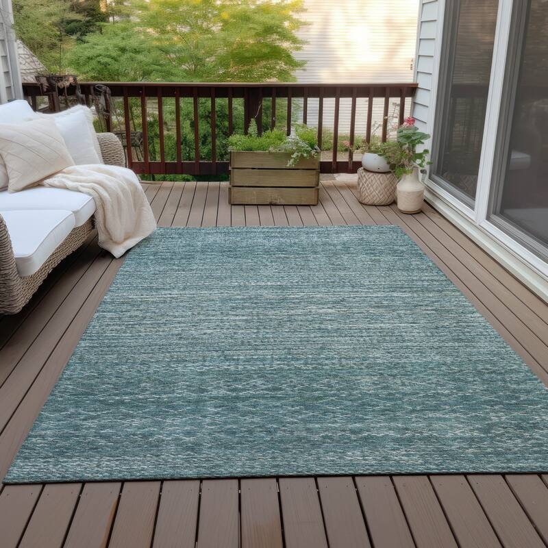 Machine Washable Indoor/Outdoor Modern Trellis Chantille Rug - Teal - 8' x 10'