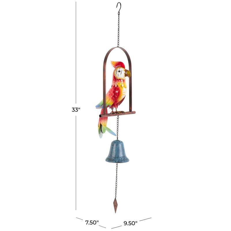 Metal Parrot Handmade Perched Windchime with Hanging Bell - Red - Roche River Decor