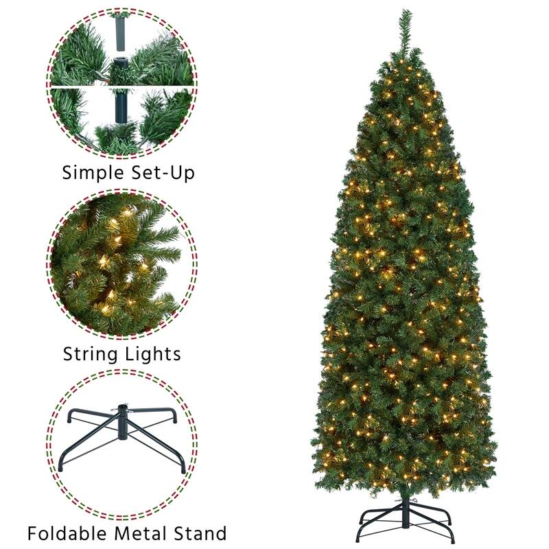 Yaheetech Pre-lit Artificial Christmas Tree Slim Tree Hinged Spruce