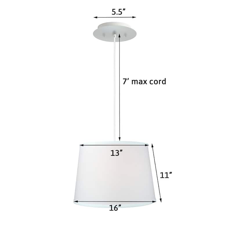 16" W 2 Light Pendant White Shade with Diffuser, White Cord