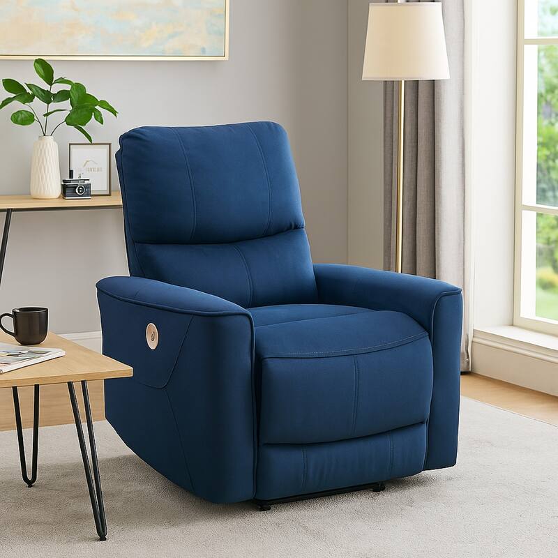 Erten Power Rocker Reclining Chair, Navy Blue Velvet, Solid Wood