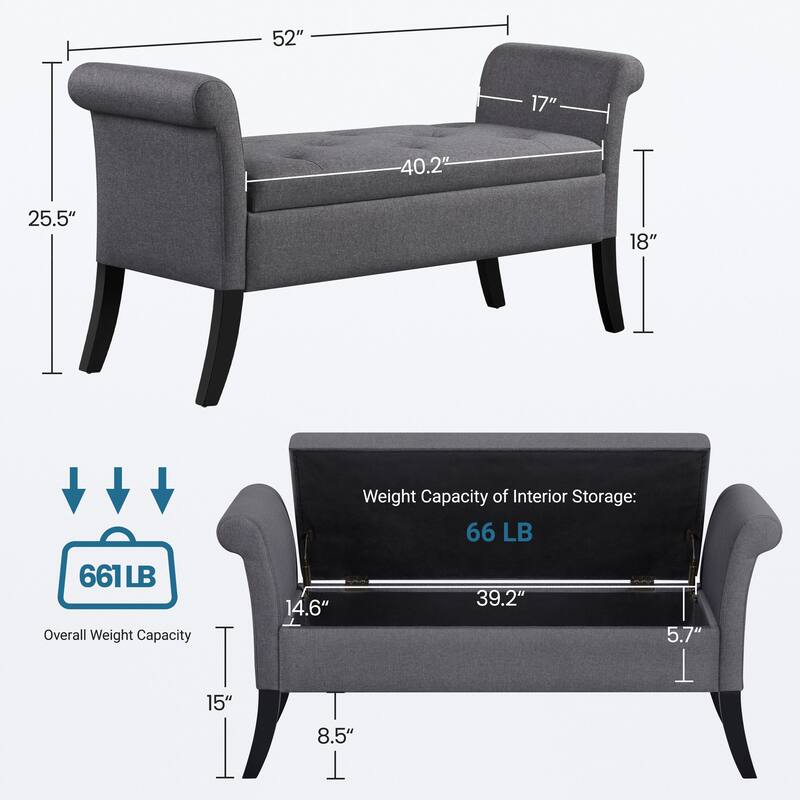 Yaheetech Modern Fabric Tufted Storage Bench with Cushioned Ottoman
