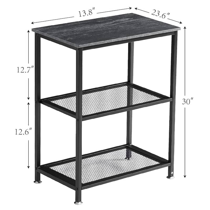 VECELO Industrial Style 3-Tier Nightstands Set of 2 with Open Storage Shelves MDF Top Space Saving for Living Room and Bedroom