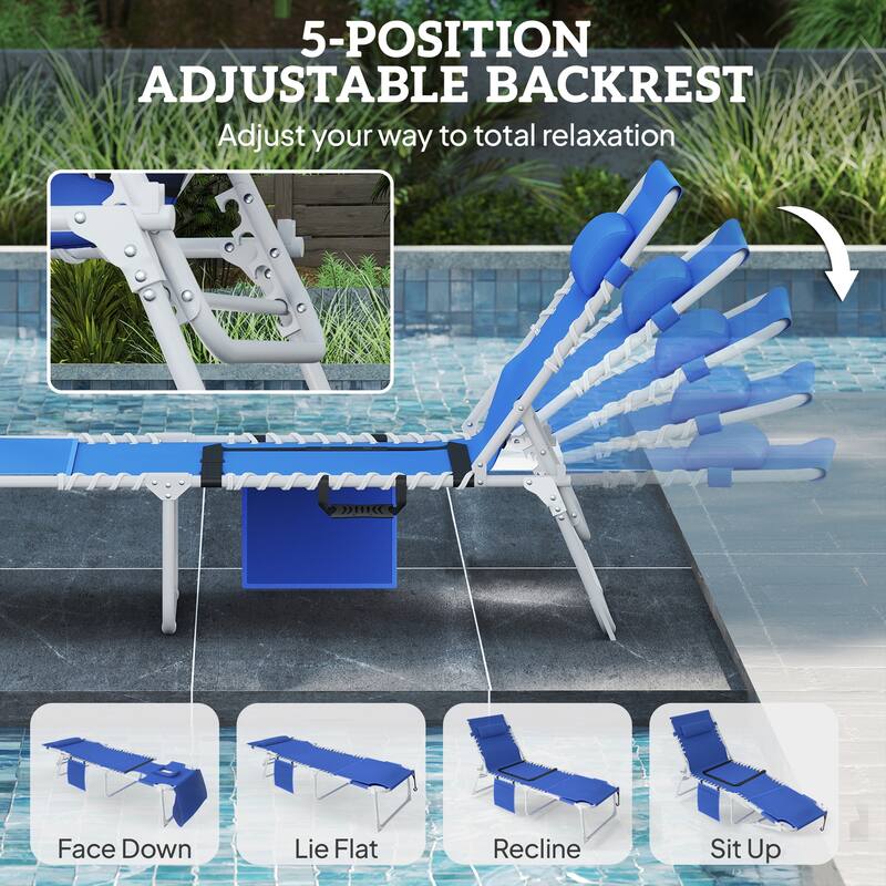 Outsunny Tanning Chair with Face Hole, Side Table, 5-Position Reclining Folding Chaise Lounge Chair