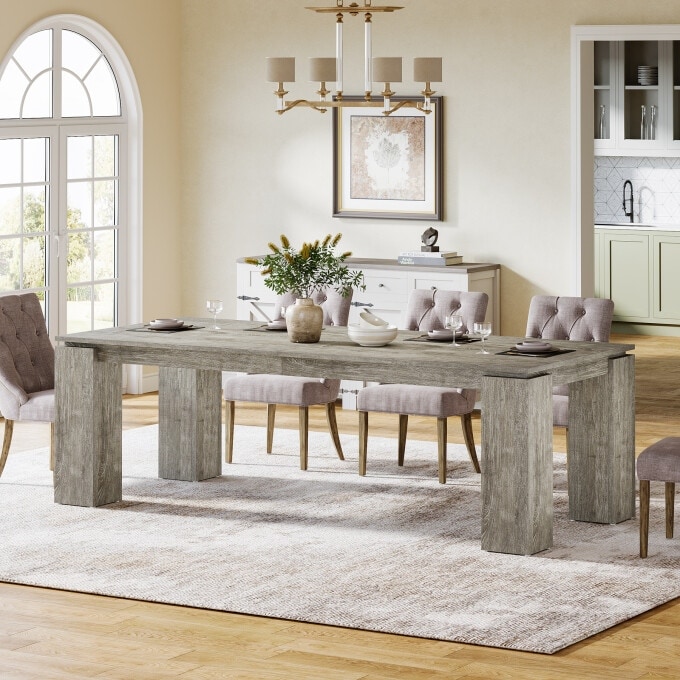 86-Inch Wood Dining Table, Industrial Modern Kitchen Table
