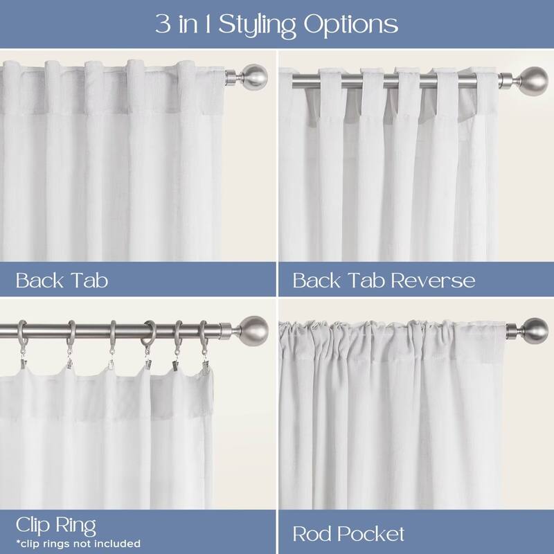 Linen Texture Double Ruffle Semi-sheer Curtain Pair(2 panels)