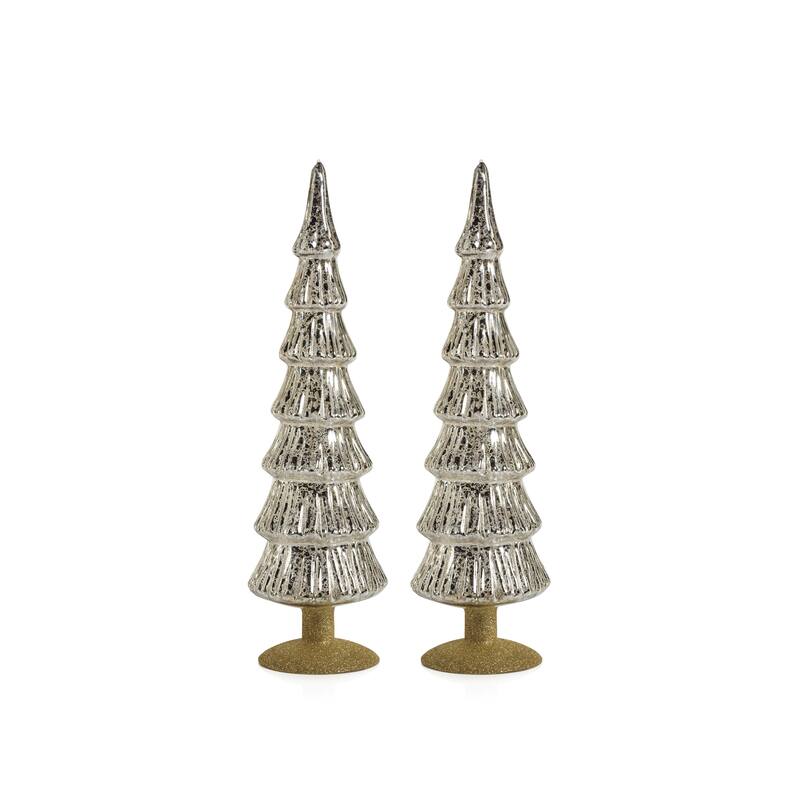 Merrigan 15.25" Glass Tree on Gold Glitter Base, Set of 2