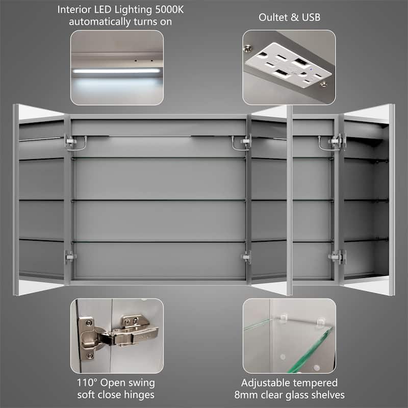ExBrite Led Lighted Medicine Cabinet Recessed or Surface with Mirrors