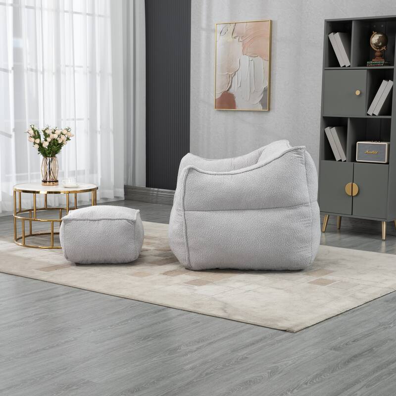 GDFStudio - COOLMORE Boucle Bean Bag Chair with Memory Foam Filling for Ultimate Comfort