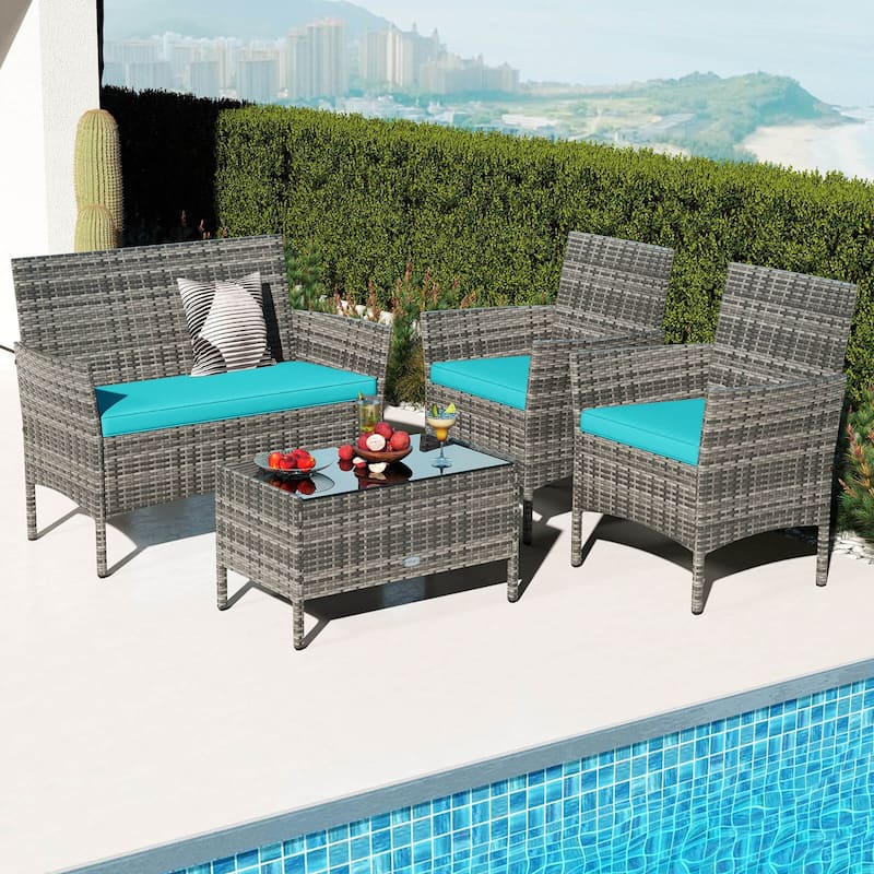 Costway 4 PCS Patio Furniture Set with Washable Cushions and Tempered - 4 PCS