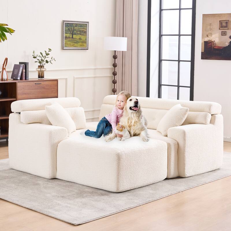 105" Convertible Chaise Sofa with Chenille Plush, Deep Seat