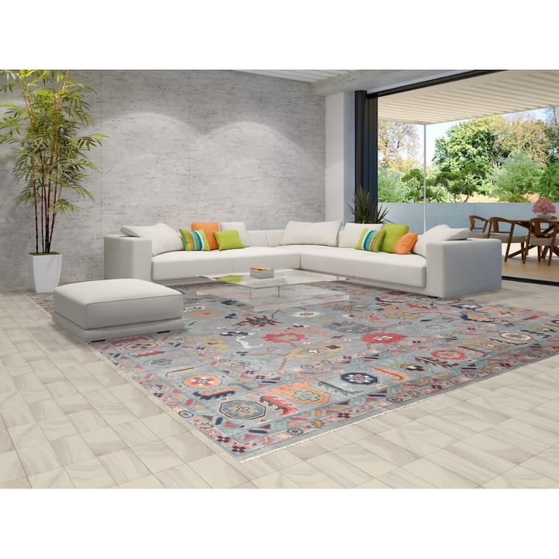 Gray Floral Oushak Oriental Large Area Rug Handmade Wool Carpet - 12'2" x 14'11"