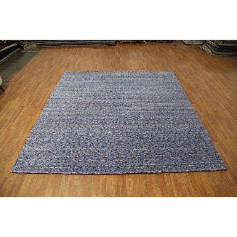Hand Knotted Oriental 100% Wool Carpet Tribal Animal Pictorial Navy Blue & Blues Gabbeh Area Rug - 9' 10'' X 9' 9''