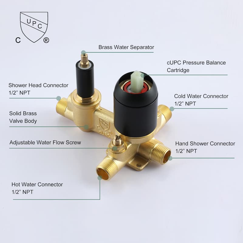 2.5 GPM 12 in. Ceiling Mount Dual Shower Heads with Pressure Balance Valve