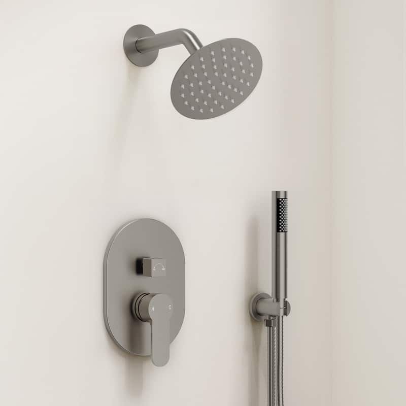 GRANDJOY Dual Shower Kit with Round Rainfall Head and Hand Shower, Lever Control Valve