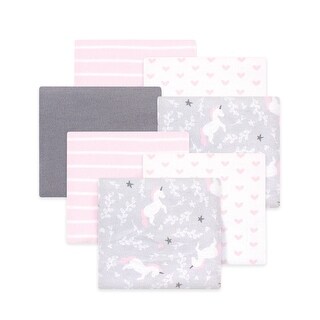 Little Treasure Hudson Baby Girls Cotton Poly Flannel Receiving Blankets Multipack, Grey Whimsical Unicorn, 30x30 inches