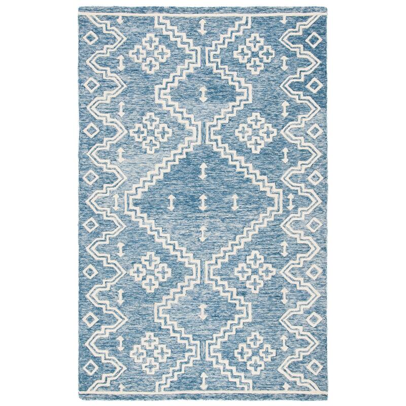 SAFAVIEH Handmade Abstract Ruveyda Modern Wool Rug - 6' Square - Blue/Ivory