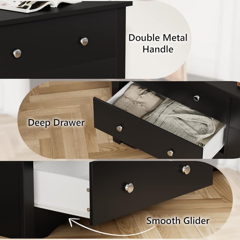 Furniwell 6 Drawer Double Dresser, Modern Wood Chest of Drawer for Living Room Bedroom