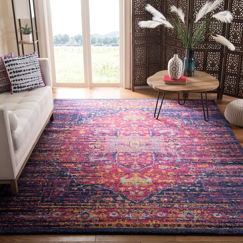 SAFAVIEH Evoke Spasenka Vintage Boho Medallion Rug - 12' x 18' - Blue/Fuchsia