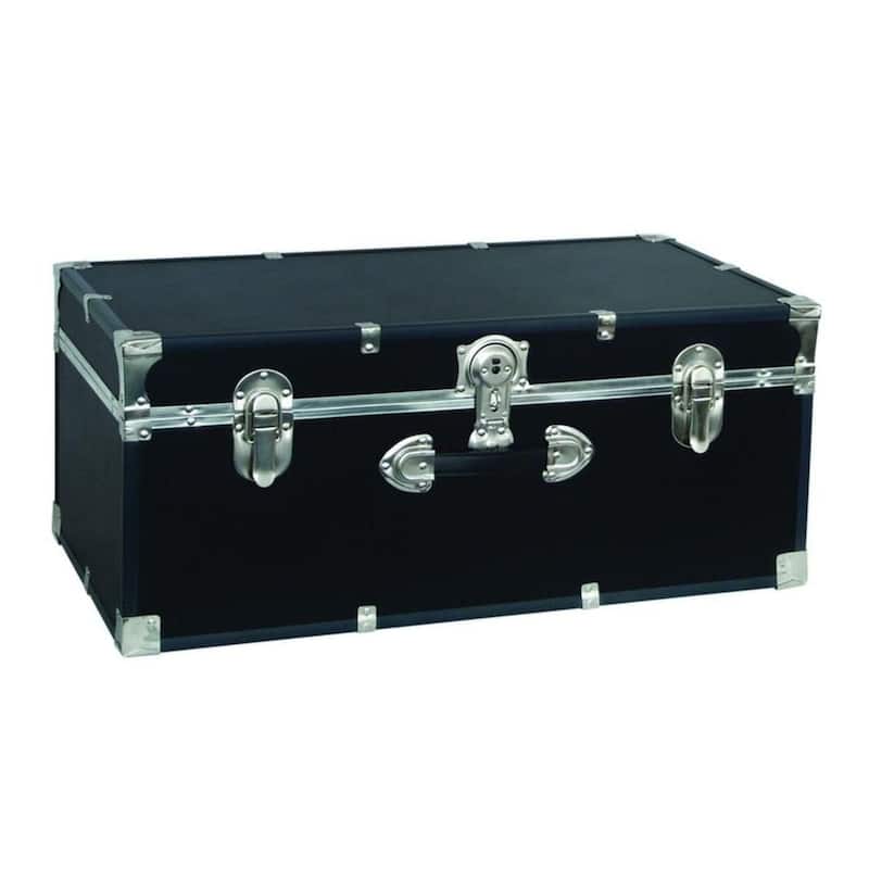 HomeStock Lockable Under Bed Storage Trunk - Heavy Duty Portable Footlocker for College Dorms & Camps with Secure Latch Closure - Black/Nickel - 30 in.