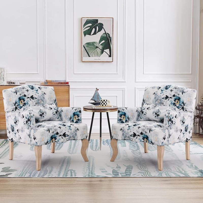 EROMMY Floral Accent Chair for Living Room, Upholstered Wingback Armchair with Pillow.