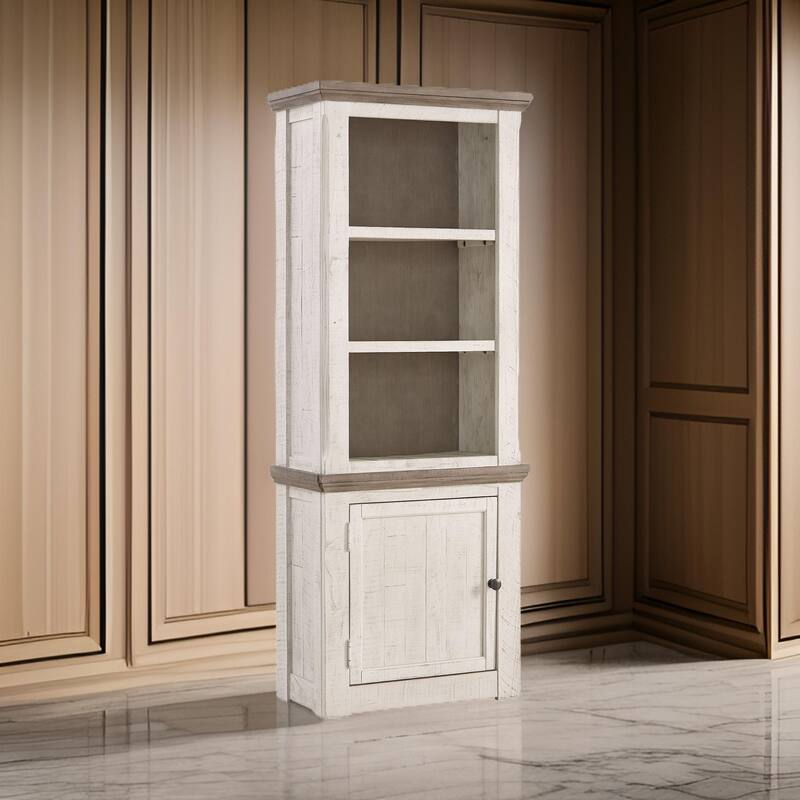 Wooden Left Pier Cabinet with 1 Door and 2 Shelves, Antique White and Brown